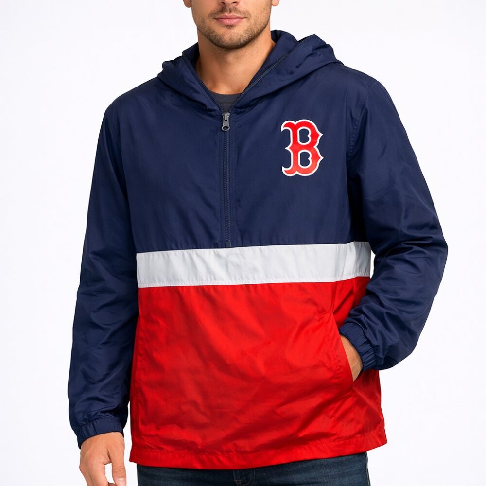 Boston Red Sox MLB Men's Navy/Red Hooded Windbreaker Jacket - Size Large